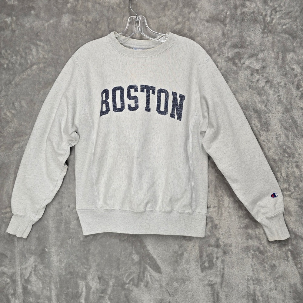 Champion Reverse Weave Sweatshirt Mens Small Gray Boston Graphic Pullover